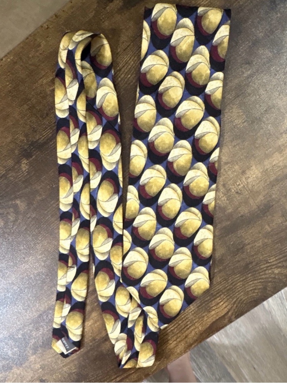 Robert Talbott Navy Tie with Gold and Burgundy Geometric Circles